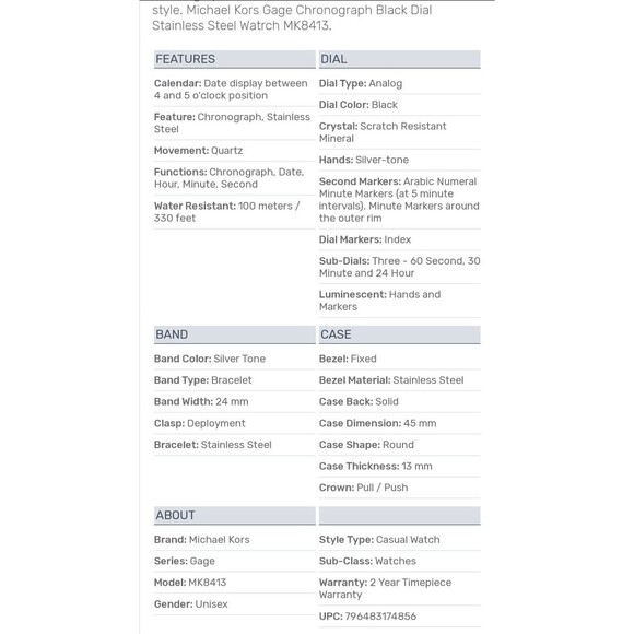 Michael Kors MK8413 Gage Unisex Chronograph Quartz Watch 45mm - Picture 6 of 6